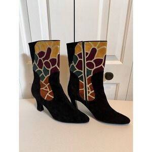 J Renee Suede Colorblock Patchwork  3/4 Boots Vintage 80s Size 10